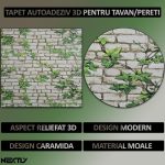 Set 20 x tapet autoadeziv 3D NEXTLY, pentru perete sau tavan, waterproof, ajustabil, adeziv puternic, usor de montat, suprafata acoperire 10.6 mp, 70x77 cm, design modern, crem-verde, cod J7446-5 - imagine 2