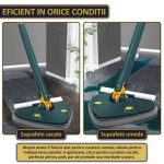 Set mop multifunctional cu 5 lavete NEXTLY pentru suprafete uscate si umede, cap forma de inima rotativ 360° si pliabil 180°, stergator pentru geamuri, podele, pereti, mobila, laveta microfibra lavabila si detasabila, maner 110cm, verde - imagine 3