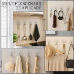 Set 30 x cuier cu adeziv NEXTLY, multifunctional, lipire pe diverse suprafete, adeziv puternic, waterproof, suport cu carlig rotativ 180° din otel inoxidabil, PVC, 5.5x5.5cm, transparent - imagine 3