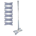 Set mop multifunctional cu 6 lavete NEXTLY pentru suprafete uscate si umede, cap rotativ 360° si pliabil 180°, stergator pentru geamuri, podele, pereti, mobila, laveta microfibra lavabila si detasabila, maner 110cm, albastru deschis