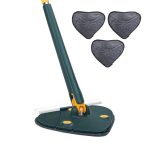 Set mop multifunctional cu 3 lavete NEXTLY pentru suprafete uscate si umede, cap forma de inima rotativ 360° si pliabil 180°, stergator pentru geamuri, podele, pereti, mobila, laveta microfibra lavabila si detasabila, maner 110cm, verde