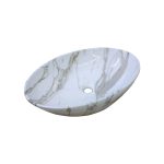 Lavoar ceramic cu montaj pe blat, NEXTLY, ceramica sanitara, design tip marmura, finisaje premium, lucios, design modern, 56x38.5x15 cm, alb cu insertii aurii - imagine 8