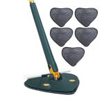 Set mop multifunctional cu 5 lavete NEXTLY pentru suprafete uscate si umede, cap forma de inima rotativ 360° si pliabil 180°, stergator pentru geamuri, podele, pereti, mobila, laveta microfibra lavabila si detasabila, maner 110cm, verde