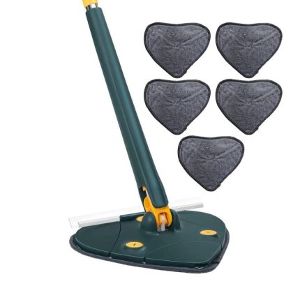 Set mop multifunctional cu 5 lavete NEXTLY pentru suprafete uscate si umede, cap forma de inima rotativ 360° si pliabil 180°, stergator pentru geamuri, podele, pereti, mobila, laveta microfibra lavabila si detasabila, maner 110cm, verde