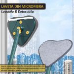 Set mop multifunctional cu 2 lavete NEXTLY pentru suprafete uscate si umede, cap forma de inima rotativ 360° si pliabil 180°, stergator pentru geamuri, podele, pereti, mobila, laveta microfibra lavabila si detasabila, maner 110cm, verde - imagine 7