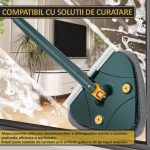 Set mop multifunctional cu 5 lavete NEXTLY pentru suprafete uscate si umede, cap forma de inima rotativ 360° si pliabil 180°, stergator pentru geamuri, podele, pereti, mobila, laveta microfibra lavabila si detasabila, maner 110cm, verde - imagine 10