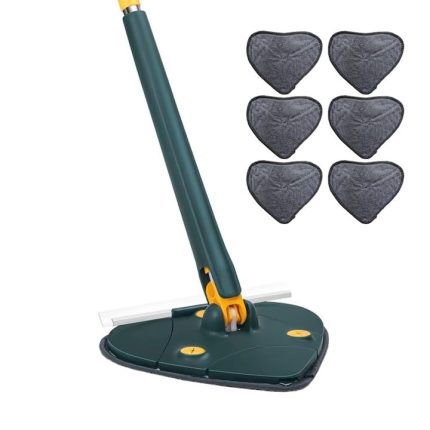 Set mop multifunctional cu 6 lavete NEXTLY pentru suprafete uscate si umede, cap forma de inima rotativ 360° si pliabil 180°, stergator pentru geamuri, podele, pereti, mobila, laveta microfibra lavabila si detasabila, maner 110cm, verde