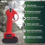 Foarfeca electrica pentru taiat NEXTLY, pentru gradina, vie, copaci, 2 acumulatori inclusi 24V, geanta transport, lame din otel, diametru taiere 25mm, accesorii incluse, rosu - imagine 5