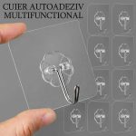 Set 20 x cuier cu adeziv NEXTLY, multifunctional, lipire pe diverse suprafete, adeziv puternic, waterproof, suport cu carlig rotativ 180° din otel inoxidabil, PVC, 5.5x5.5cm, transparent - imagine 2