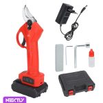Foarfeca electrica pentru taiat NEXTLY, pentru gradina, vie, copaci, 2 acumulatori inclusi 24V, geanta transport, lame din otel, diametru taiere 25mm, accesorii incluse, rosu