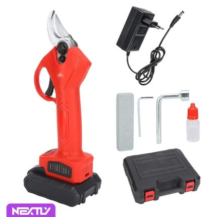 Foarfeca electrica pentru taiat NEXTLY, pentru gradina, vie, copaci, 2 acumulatori inclusi 24V, geanta transport, lame din otel, diametru taiere 25mm, accesorii incluse, rosu