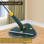 Set mop multifunctional cu 3 lavete NEXTLY pentru suprafete uscate si umede, cap forma de inima rotativ 360° si pliabil 180°, stergator pentru geamuri, podele, pereti, mobila, laveta microfibra lavabila si detasabila, maner 110cm, verde - imagine 5