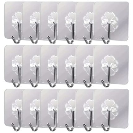 Set 30 x cuier cu adeziv NEXTLY, multifunctional, lipire pe diverse suprafete, adeziv puternic, waterproof, suport cu carlig rotativ 180° din otel inoxidabil, PVC, 5.5x5.5cm, transparent