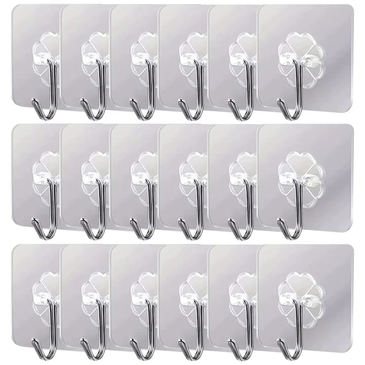 res_c227aa5010131cbcfc9c7b173862b1ac-2.jpg Set 30 x cuier cu adeziv NEXTLY, multifunctional, lipire pe diverse suprafete, adeziv puternic, waterproof, suport cu carlig rotativ 180° din otel inoxidabil, PVC, 5.5x5.5cm, transparent - imagine 1