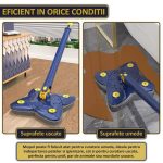 Set mop multifunctional cu 9 lavete NEXTLY pentru suprafete uscate si umede, cap forma de stea rotativ 360° si pliabil 180°, stergator pentru geamuri, podele, pereti, mobila, laveta microfibra lavabila si detasabila, maner 110cm, albastru - imagine 3