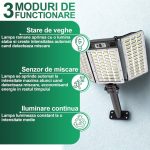 Lampa solara stradala de exterior cu telecomanda NEXTLY, ajustabila, 560 leduri SMD, lumina alb rece, 3 moduri de functionare, senzori de miscare si lumina, stare de veghe, iluminare continua, waterproof, unghi de iluminare 120°, ABS, W787-2, negru - imagine 4