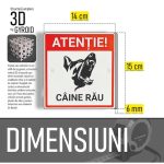 Indicator de avertizare "ATENTIE! CAINE RAU" NEXTLY, semn de atentionare din PETG, imprimare 3D, litere volumetrice, rezistenta la UV/apa/impact, gauri de fixare, 15x14cm, 6mm grosime, alb - imagine 6