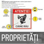 Indicator de avertizare "ATENTIE! CAINE RAU" NEXTLY, semn de atentionare din PETG, imprimare 3D, litere volumetrice, rezistenta la UV/apa/impact, gauri de fixare, 15x14cm, 6mm grosime, alb - imagine 4