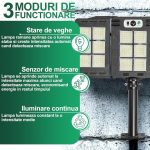 Lampa solara de exterior cu telecomanda NEXTLY, brate reglabile, 450 leduri SMD, lumina alb rece, 3 moduri de functionare, senzori de miscare si lumina, stare de veghe, iluminare continua, waterproof, unghi de iluminare 270°, ABS, W785-6, negru - imagine 4