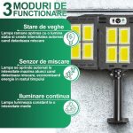 Lampa solara de exterior cu telecomanda NEXTLY, brate reglabile, 480 leduri COB, lumina alb rece, 3 moduri de functionare, senzori de miscare si lumina, stare de veghe, iluminare continua, waterproof, unghi de iluminare 270°, ABS, W786-4, negru - imagine 4