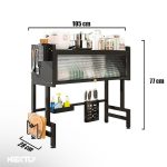 Scurgator de vase multifunctional NEXTLY, instalare deasupra chiuvetei, 4 suporturi + 6 carlige incluse, raft superior, usa din policarbonat, cadru rezistent din otel inoxidabil, 105x28x77cm, negru - imagine 9