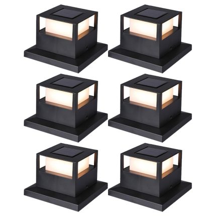 Set 6 x lampa de exterior cu incarcare solara NEXTLY, pentru stalpi/garduri/perete, lumina calda si rece, senzor de lumina, ABS, 15.5x15.5, negru