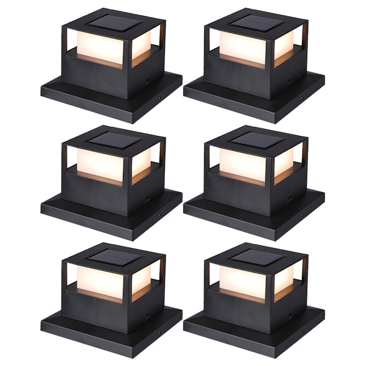 res_0d5ff6c365363386b366e15c042c7d0e.jpg Set 6 x lampa de exterior cu incarcare solara NEXTLY, pentru stalpi/garduri/perete, lumina calda si rece, senzor de lumina, ABS, 15.5x15.5, negru - imagine 1