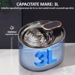 Set dispenser automat de apa tip fantana pentru pisici si caini + 5 filtre NEXTLY, capacitate 3L, fitru de carbune activ si bumbac cu nano-bule, ultra-silentios, lumina led, alimentare USB, Alb - imagine 13