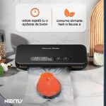 Set aparat de vidat cu vacuum alimente umede/uscate + 6 role 17cm NEXTLY, functii de vidare si sigilare in mod automat/manual/separat, vidare externa, buton oprire, spatiu depozitare rola de vidat 28cm, lama integrata pentru taiere, 110W, 85kpa, negru - imagine 2