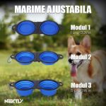 Bol pliabil dublu pentru caini/pisici NEXTLY, portabil, 2 compartimente apa si mancare, 2 nivele de adancime, agatatoare detasabila inclusa, silicon non-toxic, 11.2cm diametru/bol, albastru - imagine 4