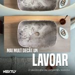 Lavoar ceramic cu montaj pe blat, NEXTLY, ceramica sanitara, design tip marmura, finisaje premium, lucios, design modern, 36x25x12.5 cm, gri cu insertii - imagine 2
