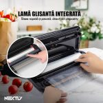 Aparat de vidat cu vacuum alimente umede/uscate NEXTLY, functii de vidare si sigilare in mod automat/manual, sigilare separata, vidare externa cu furtun, buton oprire, spatiu depozitare rola de vidat 28cm, lama integrata pentru taiere, 110W, 85kpa, negru - imagine 5