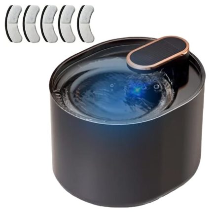 Set dispenser automat de apa tip fantana pentru pisici si caini + 5 filtre NEXTLY, capacitate 3L, fitru de carbune activ si bumbac cu nano-bule, ultra-silentios, lumina led, alimentare USB, Negru mat