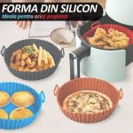 Forma din silicon pentru Air Fryer/cuptor/microunde NEXTLY, reutilizabila, silicon alimentar fara BPA, non-toxic, flexibil, antiaderent, curatare usoara, rotunda, diametru 16cm, inaltime 5cm, gri - imagine 2