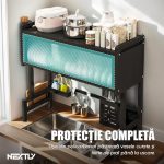 Scurgator de vase multifunctional NEXTLY, instalare deasupra chiuvetei, 4 suporturi + 6 carlige incluse, raft superior, usa din policarbonat, cadru rezistent din otel inoxidabil, 105x28x77cm, negru - imagine 6