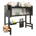 Scurgator de vase multifunctional NEXTLY, instalare deasupra chiuvetei, 4 suporturi + 6 carlige incluse, raft superior, usa din policarbonat, cadru rezistent din otel inoxidabil, 105x28x77cm, negru