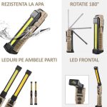 Lampa LED de lucru reincarcabila, NEXTLY, magnetica, carlig pentru agatare, pliabila 180°, 15W, 450lm, 3 surse de lumina, intensitate reglabila, 3 tipuri de lumina, functie powerbank, incarcare USB-C, negru - imagine 7