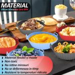 Forma din silicon pentru Air Fryer/cuptor/microunde NEXTLY, reutilizabila, silicon alimentar fara BPA, non-toxic, flexibil, antiaderent, curatare usoara, rotunda, diametru 16cm, inaltime 5cm, roz - imagine 3
