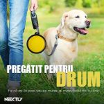 Bol pliabil portabil pentru caini/pisici NEXTLY, 2 nivele de adancime, pentru apa si mancare, agatatoare detasabila inclusa, silicon non-toxic, 17.5cm diametru, 7cm inaltime, L - portocaliu - imagine 3