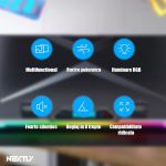 Cooler laptop cu suport de telefon NEXTLY, 6 ventilatoare cu viteza reglabila, ecran LCD, 7 moduri de iluminare RGB, 8 trepte de ajustare, 2 porturi USB, compatibil cu laptop-uri de pana la 18inch, 415x298mm, negru - imagine 3