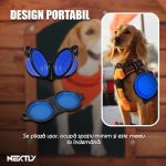 Bol pliabil dublu pentru caini/pisici NEXTLY, portabil, 2 compartimente apa si mancare, 2 nivele de adancime, agatatoare detasabila inclusa, silicon non-toxic, 11.2cm diametru/bol, albastru - imagine 5