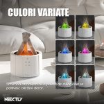 Umidificator de aer cu difuzor de aromaterapie efect de flacara NEXTLY, iluminare ambientala RGB in 2 moduri, temporizator 1h/3h/6h, control din telecomanda, pulverizare fina/intensa, alimentare USB-C, 250ml, alb - imagine 5