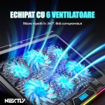 Cooler laptop cu suport de telefon NEXTLY, 6 ventilatoare cu viteza reglabila, ecran LCD, 7 moduri de iluminare RGB, 8 trepte de ajustare, 2 porturi USB, compatibil cu laptop-uri de pana la 18inch, 415x298mm, negru - imagine 4