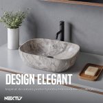 Lavoar ceramic cu montaj pe blat, NEXTLY, ceramica sanitara, design tip marmura, finisaje premium, lucios, design modern, 36x25x12.5 cm, gri cu insertii - imagine 3