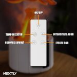 Umidificator de aer cu difuzor de aromaterapie efect de flacara NEXTLY, iluminare ambientala RGB in 2 moduri, temporizator 1h/3h/6h, control din telecomanda, pulverizare fina/intensa, alimentare USB-C, 250ml, alb - imagine 9