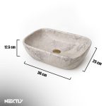 Lavoar ceramic cu montaj pe blat, NEXTLY, ceramica sanitara, design tip marmura, finisaje premium, lucios, design modern, 36x25x12.5 cm, gri cu insertii - imagine 7