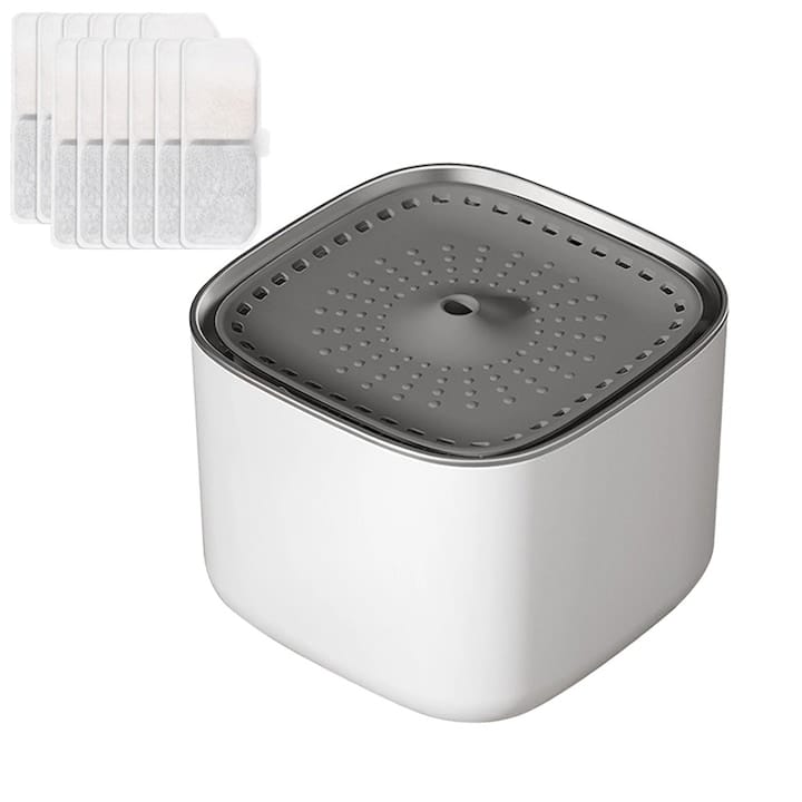 res_a029d73ea78bcb2f7a593f7ee675e07e.jpg Set dispenser automat de apa tip fantana pentru pisici si caini + 10 filtre NEXTLY, capacitate 3L, fitru de carbune activ si bumbac cu nano-bule, silentios, material non-toxic, alimentare USB, 18x18x13cm, alb - imagine 1