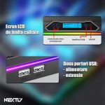 Cooler laptop cu suport de telefon NEXTLY, 6 ventilatoare cu viteza reglabila, ecran LCD, 7 moduri de iluminare RGB, 8 trepte de ajustare, 2 porturi USB, compatibil cu laptop-uri de pana la 18inch, 415x298mm, negru - imagine 9