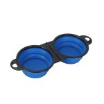 Bol pliabil dublu pentru caini/pisici NEXTLY, portabil, 2 compartimente apa si mancare, 2 nivele de adancime, agatatoare detasabila inclusa, silicon non-toxic, 11.2cm diametru/bol, albastru