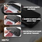 Set aparat de vidat cu vacuum alimente umede/uscate + 4 role 17cm NEXTLY, functii de vidare si sigilare in mod automat/manual/separat, vidare externa, buton oprire, spatiu depozitare rola de vidat 28cm, lama integrata pentru taiere, 110W, 85kpa, negru - imagine 7